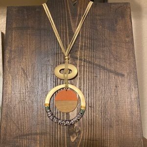 Faux Leather necklace with metal and wood pendant